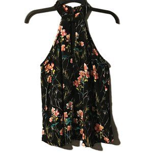 Express Floral Black and Pink Halter Top